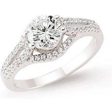 Rhodium - Women Rings Jewelco London Silver CZ Split Shoulder-Set Solitaire Engagement Ring GVR579