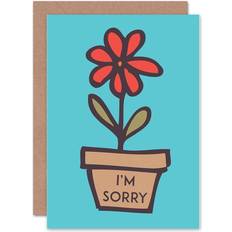 Blue Cards & Invitations ARTERY8 Wee Blue Coo Apology I'm Sorry Flower Pot Cartoon Cute Greeting Card