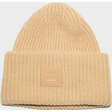 Mens Biscuit Beige Logo-patch Wool-knit Beanie