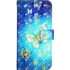 Apple iPhone SE 2020 Covers med kortholder MAULUND iPhone SE 2022 2020 8 7 Læder Flip m. Strop & Pung Guld Sommerfugl