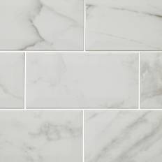 White Mosaic tiles GoodHome GoodHome Trentie White Gloss Marble Effect Ceramic Wall Tile, Pack Of 48, L200mm W100mm