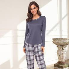 Lady Avenue Cotten Flannel Pyjamas Lilla Pyjamas 83-1286 Graphite