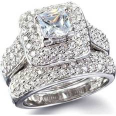 Vaaleanpunainen Sormukset Women Wedding Engagement Bridal Set Rings Princess Cut Cubic Zirconia