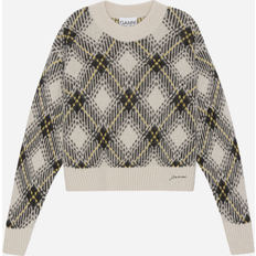 Checkered - Wool Jumpers Ganni Beige Argyle Sweater Egret L-XL