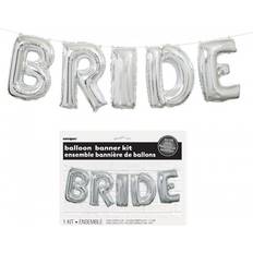 Wedding Latex Balloons Unique Foil BRIDE Balloon Banner Kit Silver 14in includes Ribbon