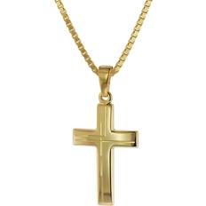 Trendor 75125 Anhänger Kreuz 585 Gold 14 Karat mit goldplattierter Kette