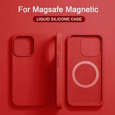 Shein Red Liquid Silicone Magnetic Charge Case For iPhone 15 14 13 12 11 Pro Max Inside The Back With Fluff For APPLE iPhone 15 14 Plus Large Hole Full Cov