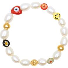 Herr - Multifärgade Armband Nialaya Men's Smiley Face Pearl Bracelet Herr Armband