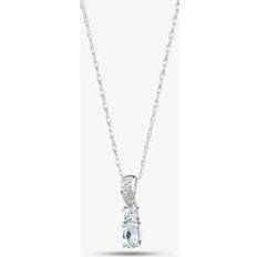 Diamond Charms & Pendants T.H.Baker 9ct White Gold Oval Aquamarine and Diamond Pendant BSS413-AQ Blue