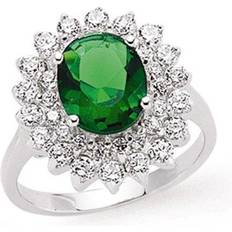Green Rings Jewelco London Silver Green Oval CZ Royal Cluster Solitaire Engagement Ring GVR302-GRN