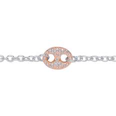 Rhodium - Women Bracelets Jewelco London 2-Colour Silver CZ Belcher Cocoa Bean Charm Bracelet BRC146 Multi One