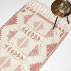 Carpets & Rugs Homescapes Satara Pink Kilim Wool Rug X White