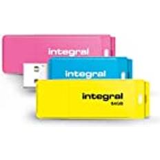 Memory Cards & USB Flash Drives Integral 64 GB neon USB 2.0 flash-enhet 3-pack rosa/blå/gul