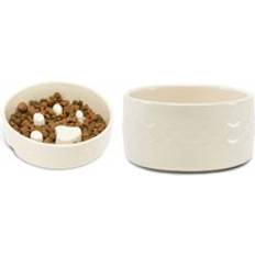 Scruffs Icon Slow Feeder & Drink Bowl Set Cream