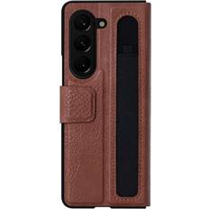 Nillkin For Samsung Galaxy Z Fold 5 5G Case Aoge Full Cover Luxury Leather Kickstand Case For Samsung Z Fold 5 With S-Pen Pocket Black/Brown