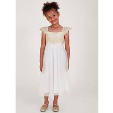 Gold Dresses Children's Clothing Monsoon Kids' Estella Lace Embroidered Glitter Party Dress, Gold