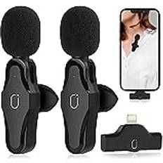 JYX HWWR Wireless Microphone for iPhone, 2 Pack Lavalier Microphone, Portable Wireless Lavalier Microphone for Recording, Vlog, Live Streaming, YouTube, Facebook, TikTok, Interviews