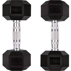 Gym Master Pair of 7.5KG 15KG Total Hex Dumbbells Rubber Encased 1-40kg Iron Weight Lift Set Pair