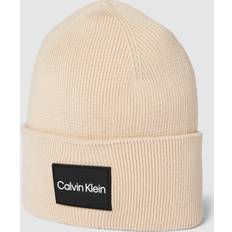 Calvin Klein Men Beanies Calvin Klein Fine Cotton Rib Beanie Hat Beige One