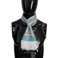 Dolce & Gabbana Blue Scarfs Dolce & Gabbana Blue Silk Shiny Shell-Print Neck Wrap Fringed Scarf