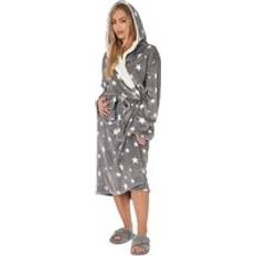 Dreamscene Star Print Sherpa Hooded Gown Bathrobe Grey One