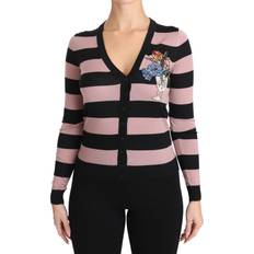 Dolce & Gabbana Cardigans Dolce & Gabbana Pink Floral Cashmere Cardigan Women's Sweater