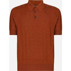 Short Polo Shirts Dolce & Gabbana Jacquard Silk Polo Shirt with Logo copper_2