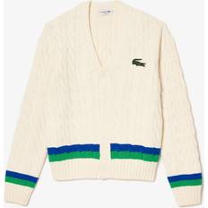 Lacoste Cardigans Lacoste Cardigan en laine torsadée avec rayures Taille Blanc/bleu/vert