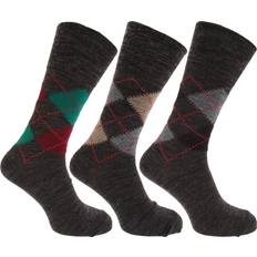 Acrylic Socks Universal Textiles Traditional Argyle Pattern Non Elastic Lambs Wool Blend Socks Pack Of 3 Mid Grey 6-11