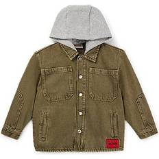 Vert Chemises HUGO Kids-Overshirt aus Denim mit abnehmbarer Fleece-Kapuze