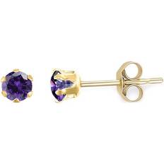 Jewelco London 9ct Gold Purple CZ Solitaire Claw Set Stud Earrings, 3mm JES164 One