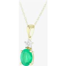 Diamond - Women Charms & Pendants T.H.Baker 9ct Gold Oval Emerald Diamond Cluster Pendant VP0S296 9KY-EM Green