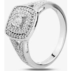 Solitaire Rings Pure Brilliance 9ct White Gold 0.33ct Diamond Split Shouldered Cushion Cluster Ring THR23794-33 O Silver