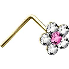 Piercings Jewelco London 9ct Gold Pink and White Crystal Daisy Flower Nose Stud 4mm JNS061 One