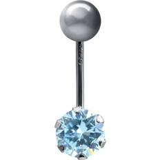 Piercings Jewelco London 9ct White Gold Blue CZ Solitaire Banana Belly Bar Piercing 10mm JBJ133 Silver One