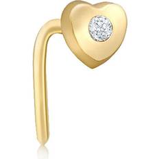 Piercings Jewelco London 9ct Gold Cubic Zirconia Solitaire Love Heart L-Post Nose Stud, 4mm 1-70-0689