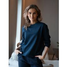 Økologiske T-skjorter Selected Femme Essential Long Boxy Tee Blå