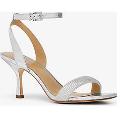 Michael Kors Sandaler Michael Kors MK Carrie Embellished Metallic Snake Embossed Leather Sandal Silver Michael Kors