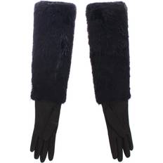 Dolce & Gabbana Gants et Moufles Dolce & Gabbana Black Beaver Fur Lambskin Leather Elbow Gloves