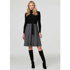 Checkered Dresses Izabel London Checked High Neck Knit Dress Black