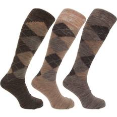 Acrylic Socks Universal Textiles Mens Traditional Argyle Pattern Long Length Lambs Wool Blend Socks Pack Of 3 Brown/Grey