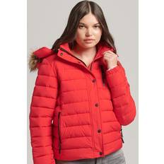 Superdry Clothing Superdry Women's Faux Fur Short Hooded Puffer Jacket Red