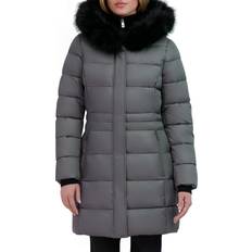 Steel Coats Tahari Women's Dana Hooded Puffer Coat Steel