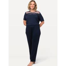 Negligées Ulla Popken Damen Pyjama, Viskose, Spitzendetail Schlafanzüge, Nachtblau, 54-56