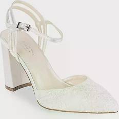 Paradox London Fauna Satin and Lace High Block Heel Shoes, Ivory