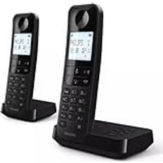Philips Schnurlostelefon D2752B/12 DECT 2 Mobilteile Haustelefon Festnetz Rufnummernerkennung Schwarz