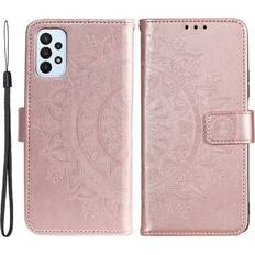 Skalo Samsung A23 5G Mandala Flip Cover Rosa guld