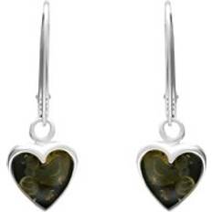 Green Earrings C. W. Sellors Sterling Silver Green Amber Heart Hook Earrings