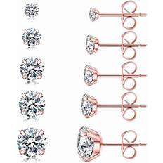 Wssxc Pairs Stud Earrings Set, Hypoallergenic Cubic Zirconia 316L Earrings Stainless Steel CZ Earrings 3-8mm, Rose Gold Rose gold