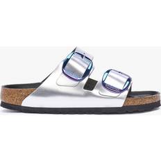 Birkenstock big buckle Birkenstock Arizona Big Buckle Metallic Silver Leather Two Bar Mules